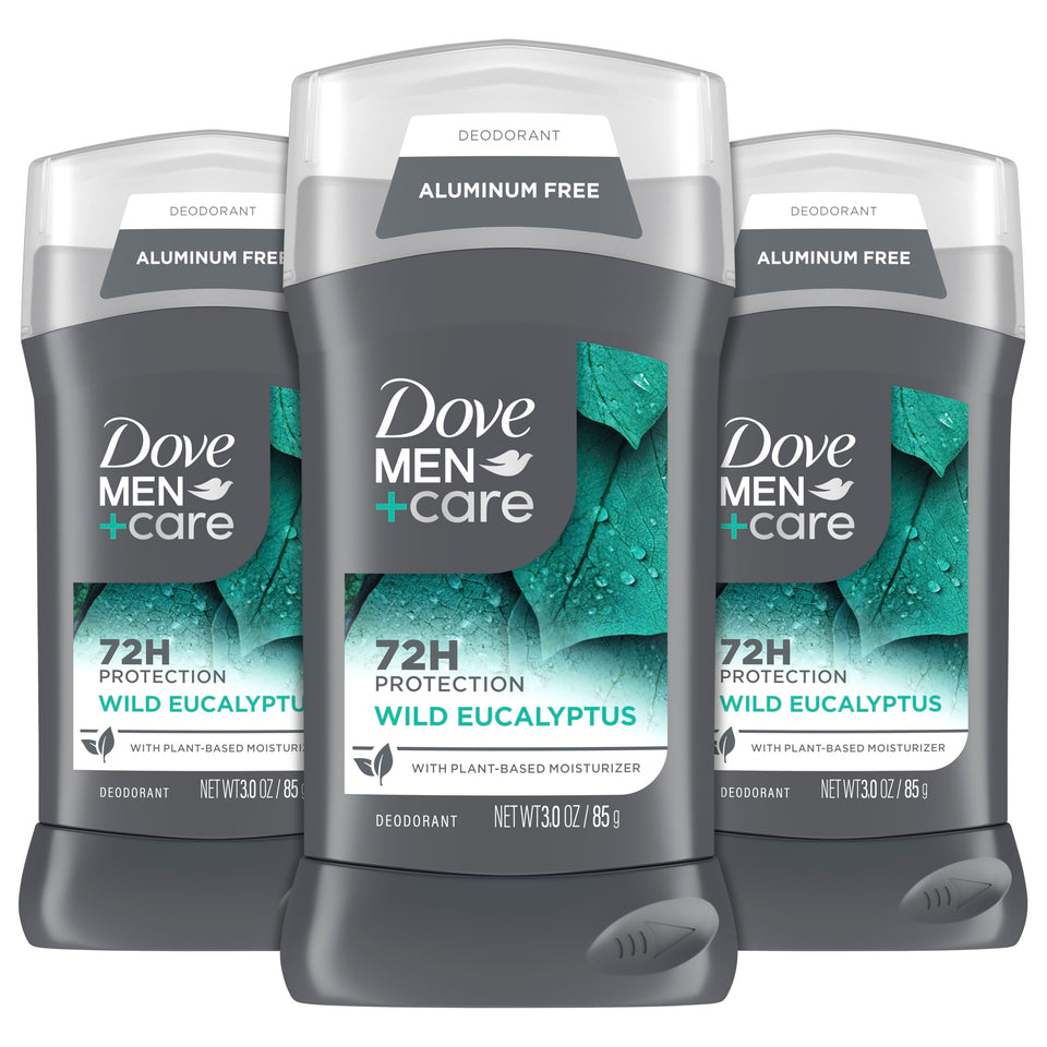 DOVE MEN + CARE front packaging showing eucalyptus scent and benefits