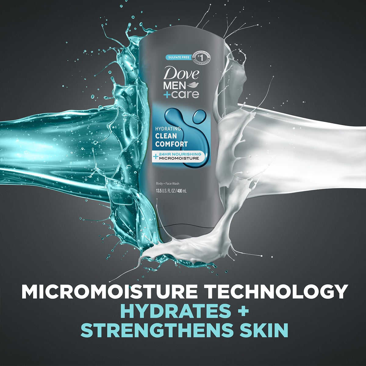 Dove Men+Care label closeup showing MicroMoisture and ingredient cues