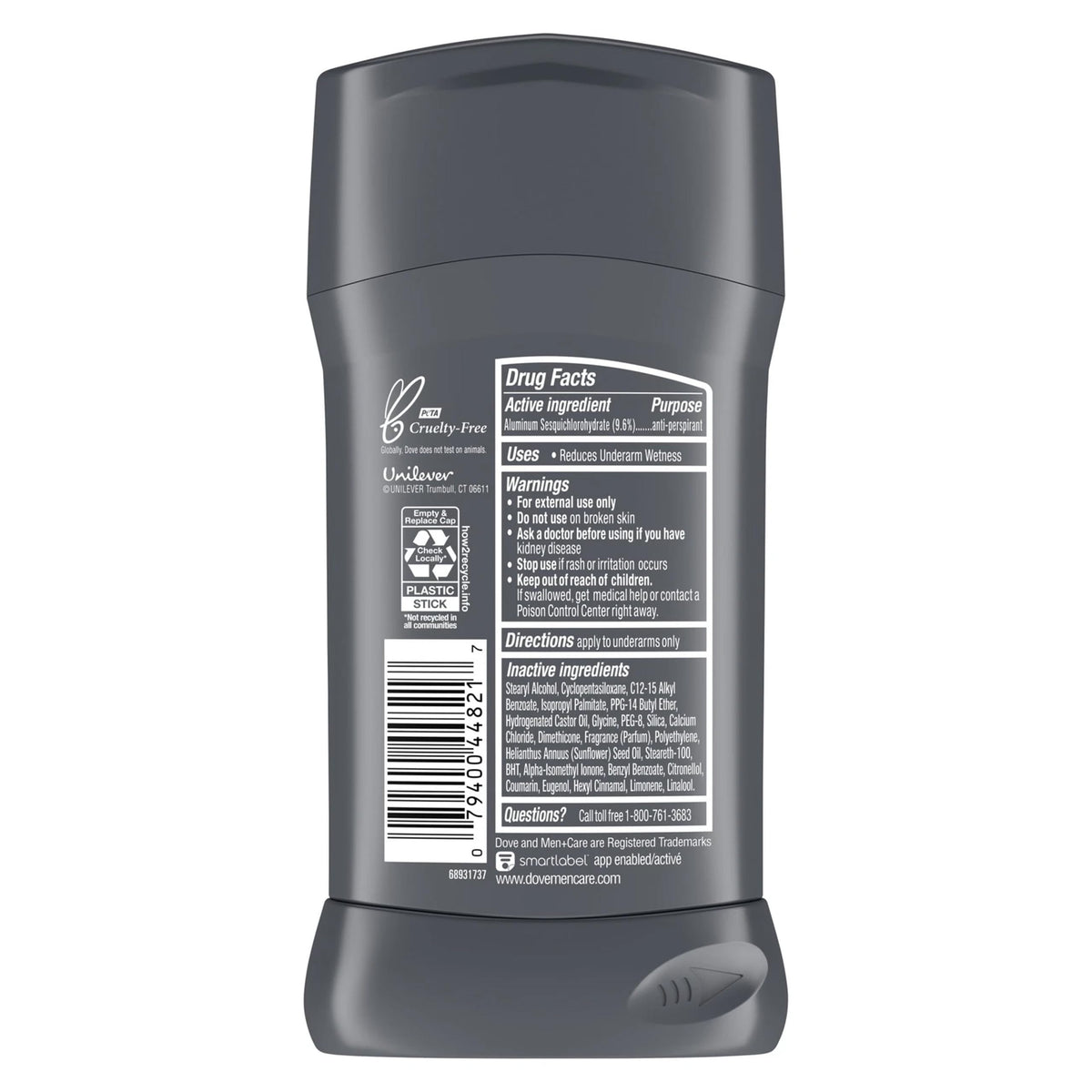 Dove Men+Care open stick being applied underarm demonstrating easy, mess-free use