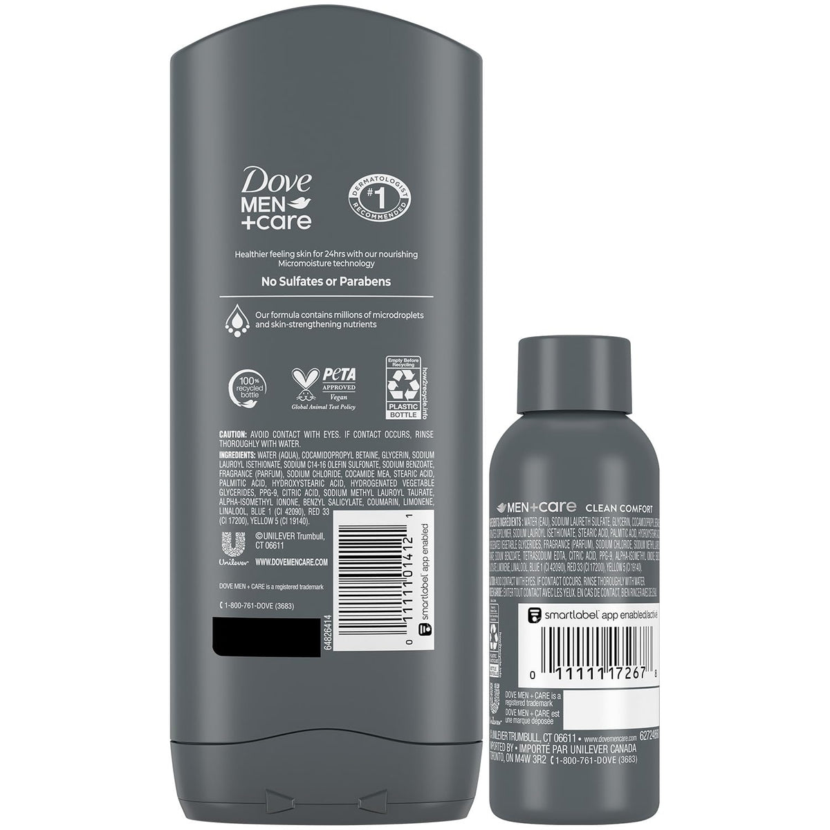 Dove Men+Care travel bottle compact size for carry-on convenience