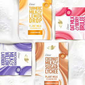 Dove oat milk berry brulee bar lather showing nourishing foam for softer skin
