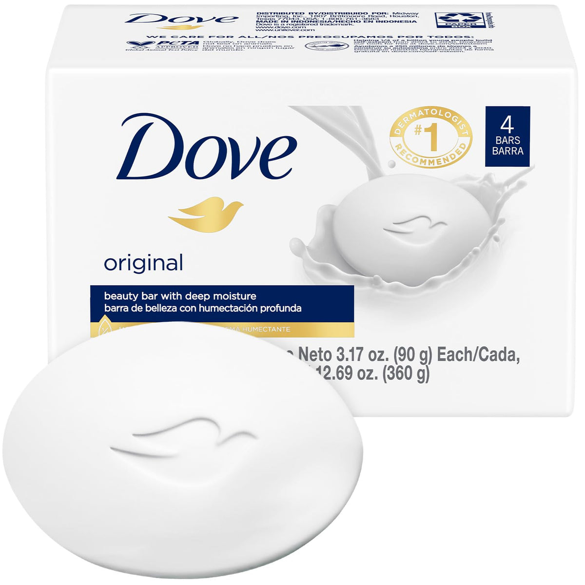 Dove bar front packaging showing four bars and brand logo for trusted hydration