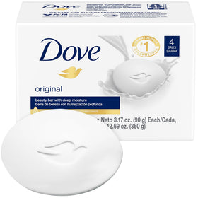 Dove bar front packaging showing four bars and brand logo for trusted hydration
