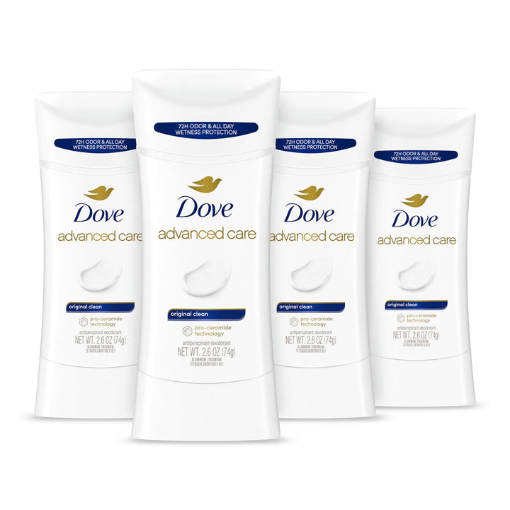 Dove Original Clean front packaging showing four sticks and brand benefit
