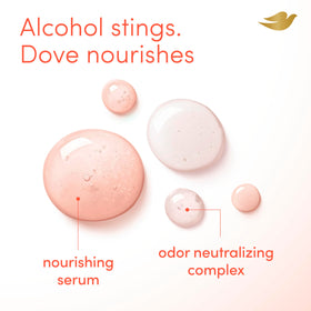 Dove Peach Glow 4 oz can label showing alcohol-free and serum-rich benefit