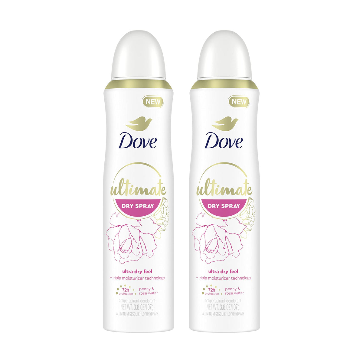Dove front packaging showing peony and rose water scent, promises lasting protection