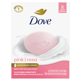 Dove Pink Rosa front packaging showing 8 bars and benefits