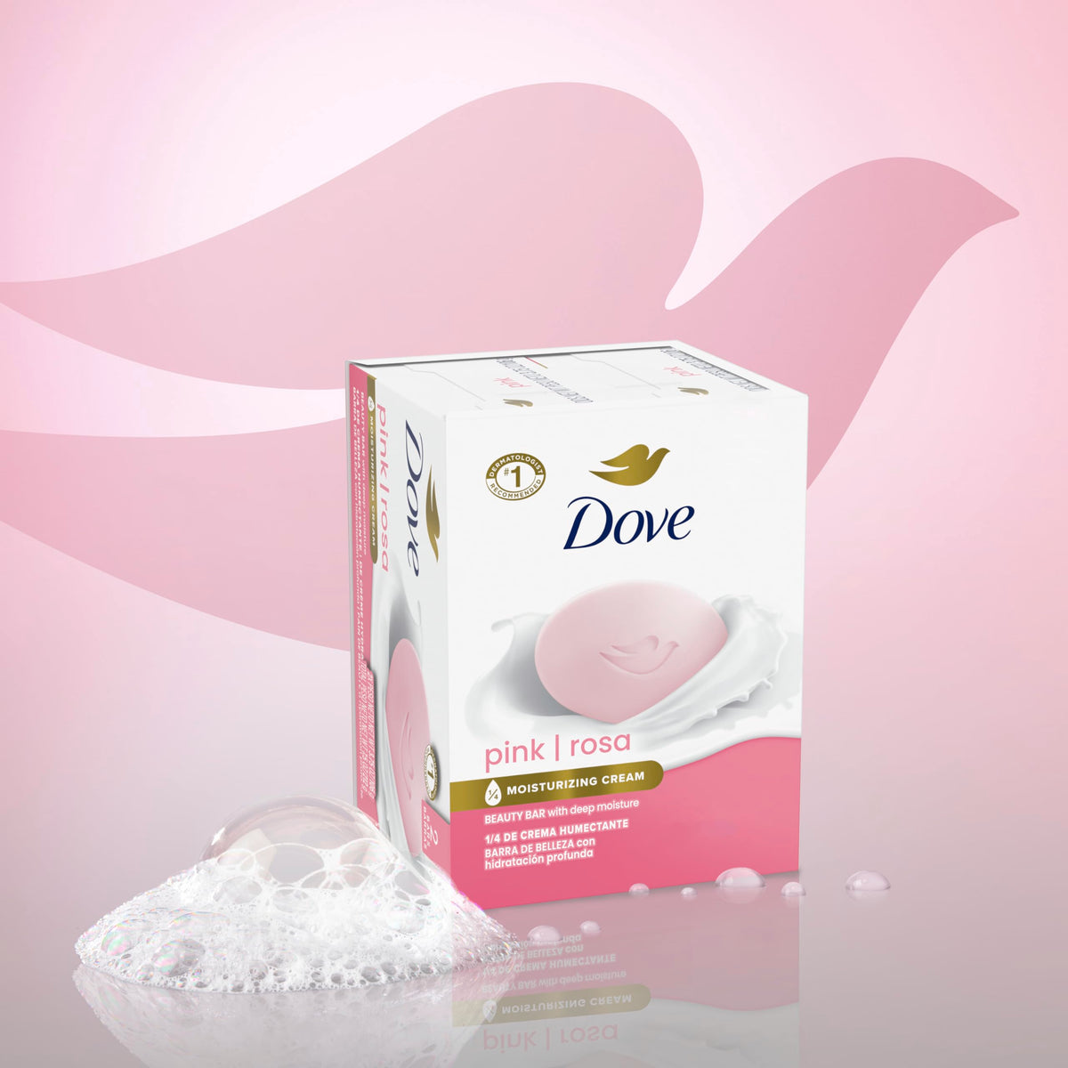 Dove Pink Rosa rich lather close-up demonstrating creamy cleanse benefit