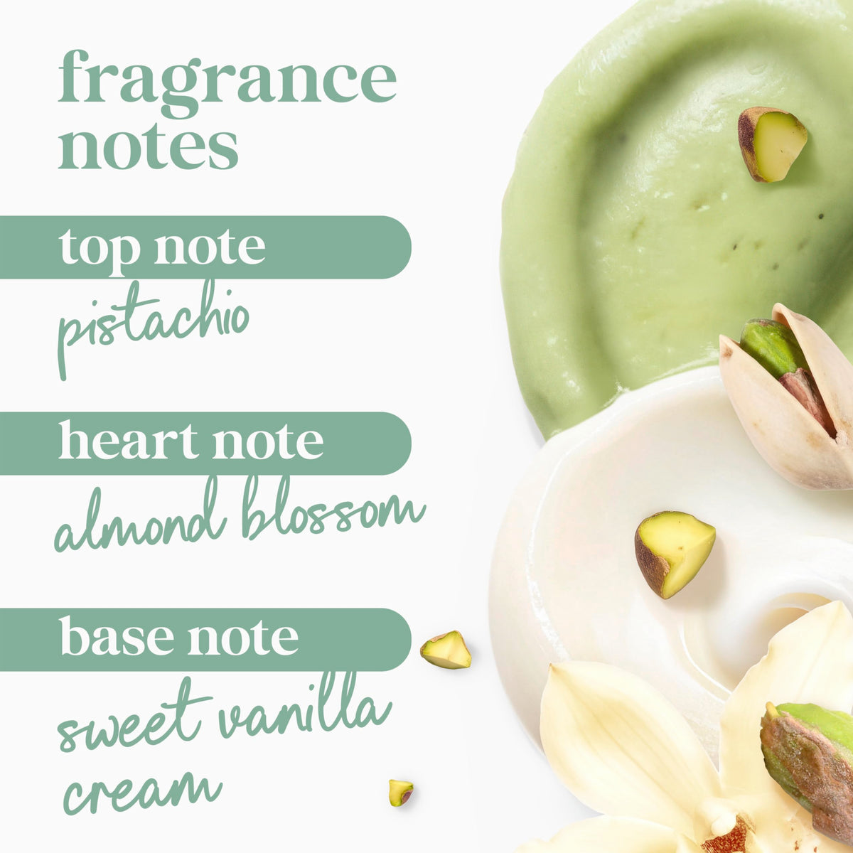 Dove pistachio & vanilla texture lather on hand demonstrating creamy hydration
