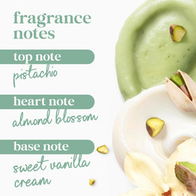 Dove pistachio & vanilla texture lather on hand demonstrating creamy hydration