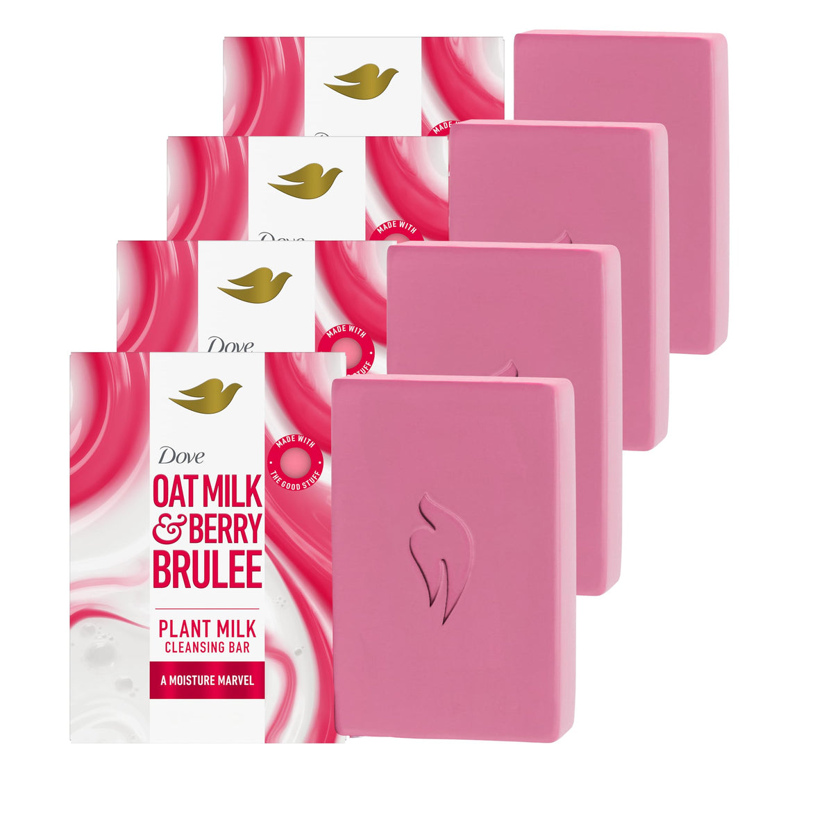 Dove plant milk cleansing bar front packaging showing scent and benefits