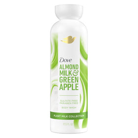 Dove front packaging showing almond milk and green apple scent, nourishing formula benefit