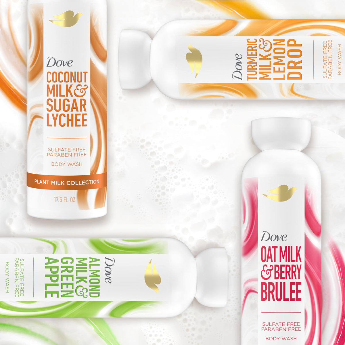 Dove plant milk in a shower lifestyle scene conveying relaxing tropical scent experience