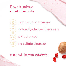 Close up of Dove exfoliant beads and shea butter for gentle buffing