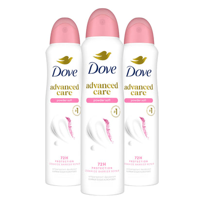 Dove front packaging showing Powder Soft spray and benefits