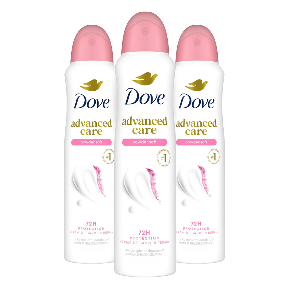 Dove front packaging showing Powder Soft spray and benefits