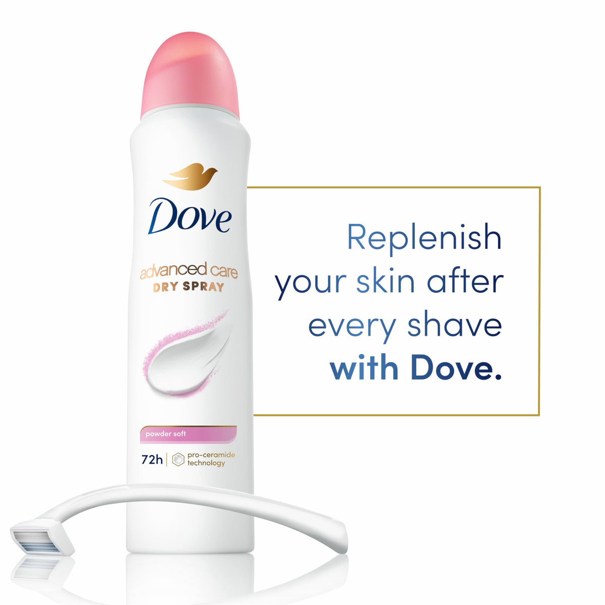 Dove spray texture close-up showing fine mist for quick dry