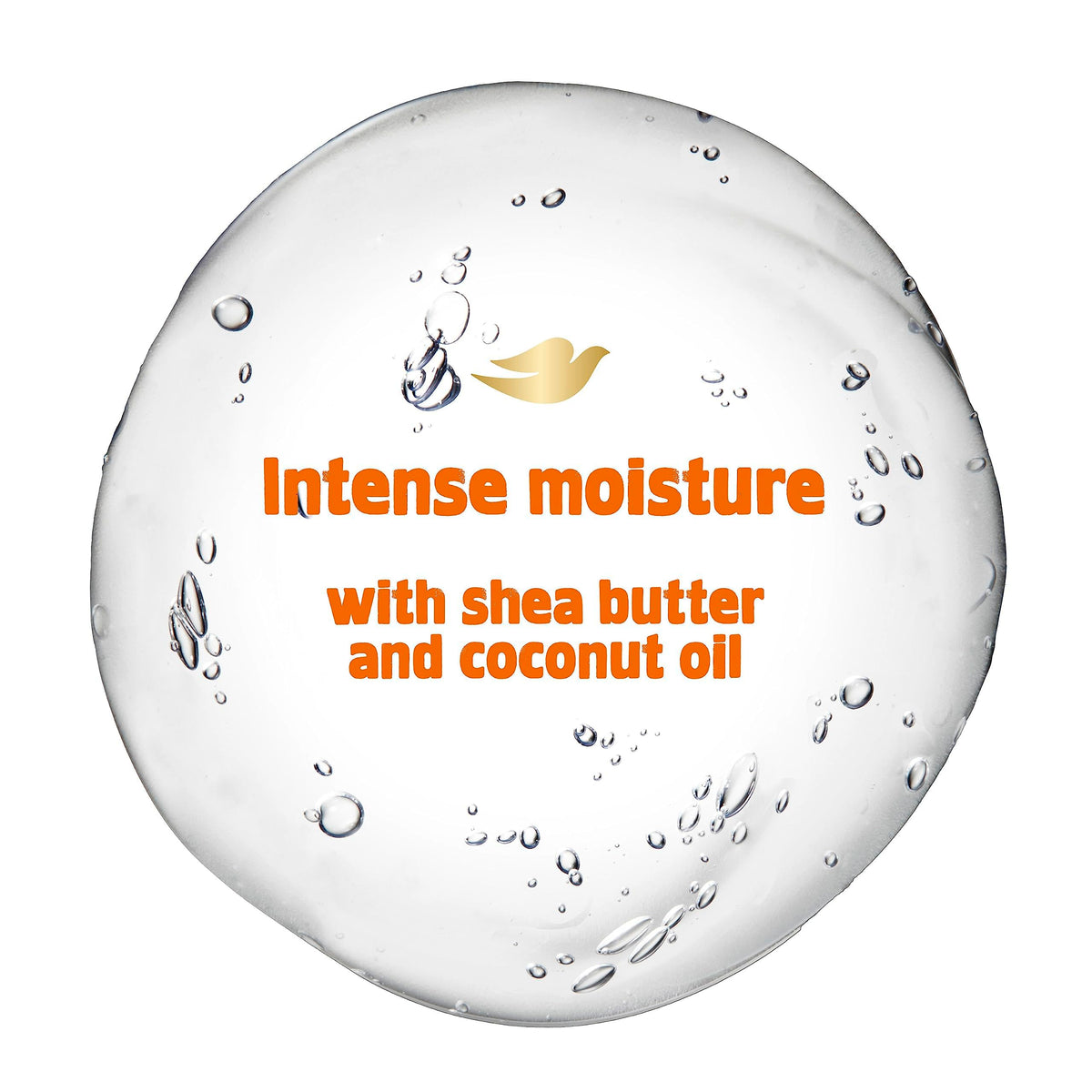 Dove product label close-up highlighting shea butter and coconut oil ingredients