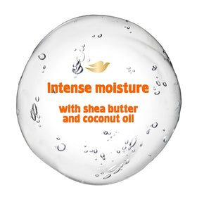 Dove product label close-up highlighting shea butter and coconut oil ingredients