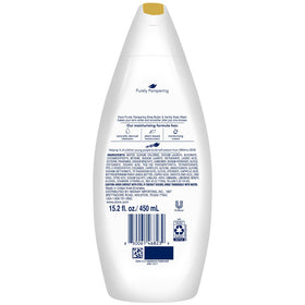 Dove pump and label close-up highlighting ingredients and ease
