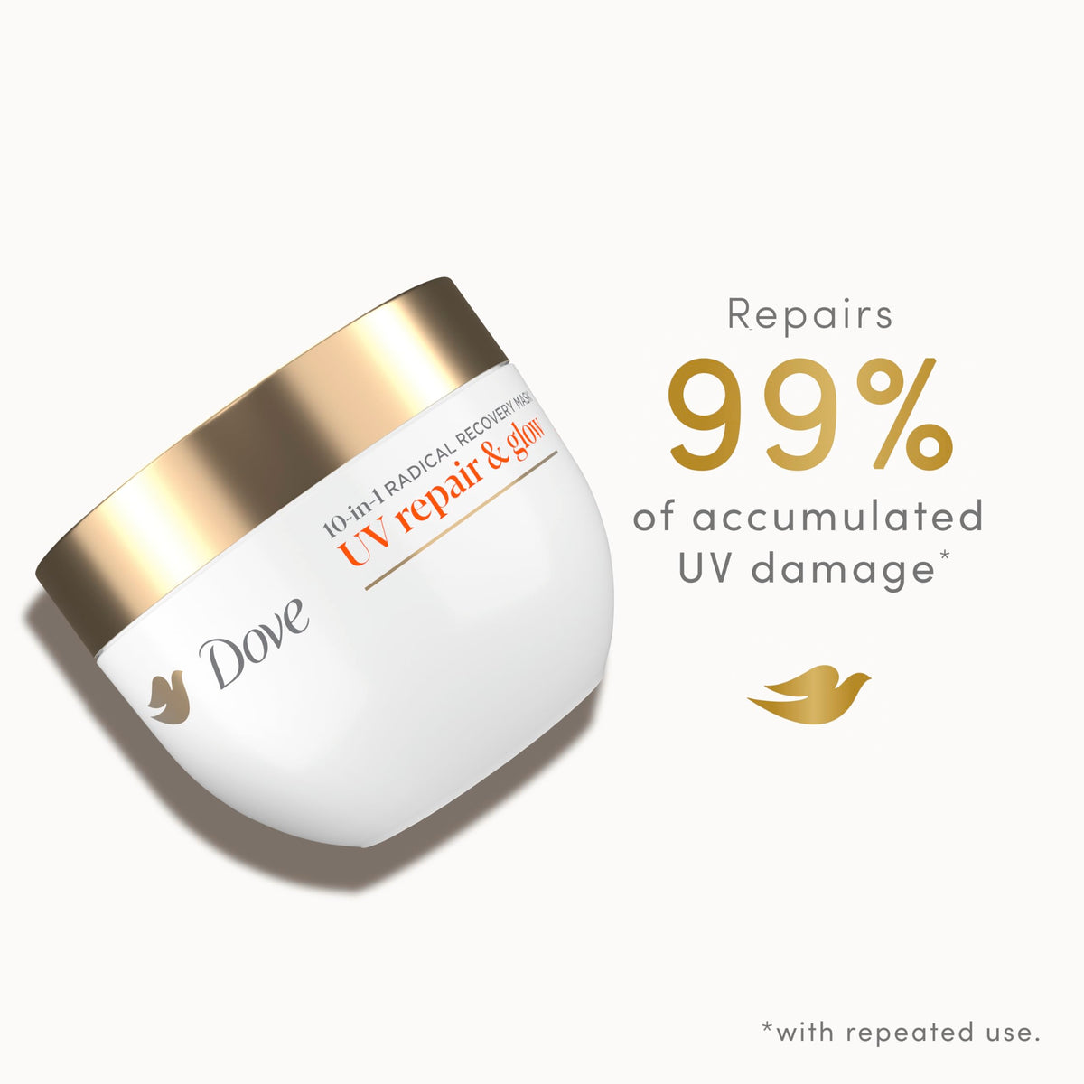 Dove jar next to ruler showing size and travel-friendly 9.2 oz benefit