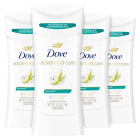 Dove Rejuvenate front packaging showing four antiperspirant sticks and product benefit
