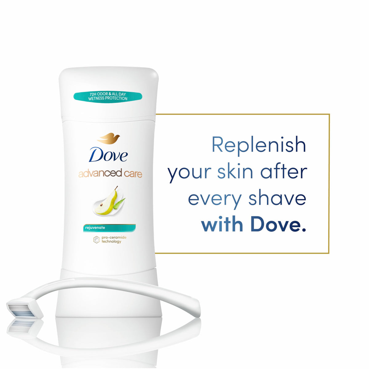 Dove Rejuvenate in-hand application demonstrating easy non-sticky wear and protection