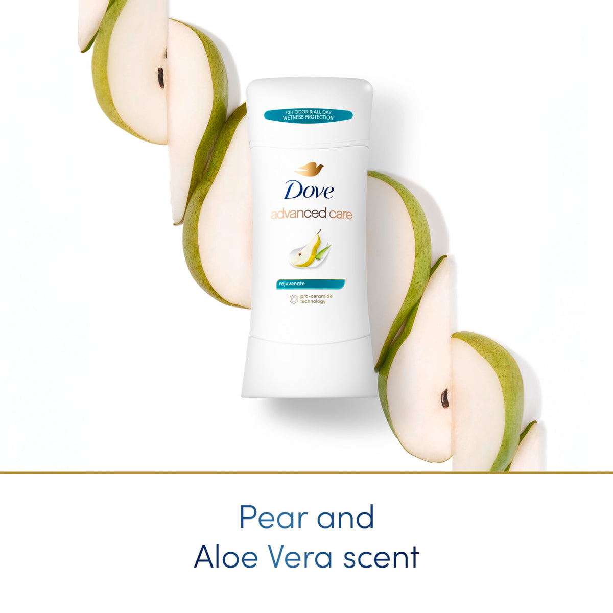 Dove Rejuvenate stick close-up texture illustrating smooth glide and moisturization