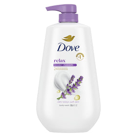 Dove front packaging showing product and calming benefit