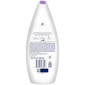Dove relaxing body wash pump close-up for easy one-handed dispensing benefit