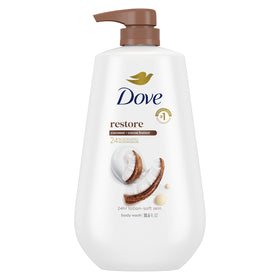 Dove front packaging showing bottle and 30.6 oz size, highlighting long-lasting supply