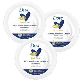 Dove front packaging showing three jars, convenient travel hydration