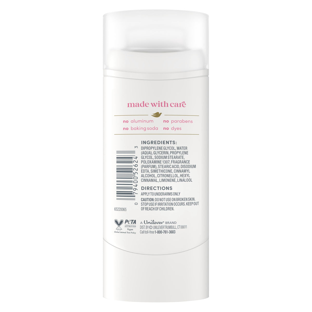 Dove Rose Mist stick open top displaying smooth glide for easy application