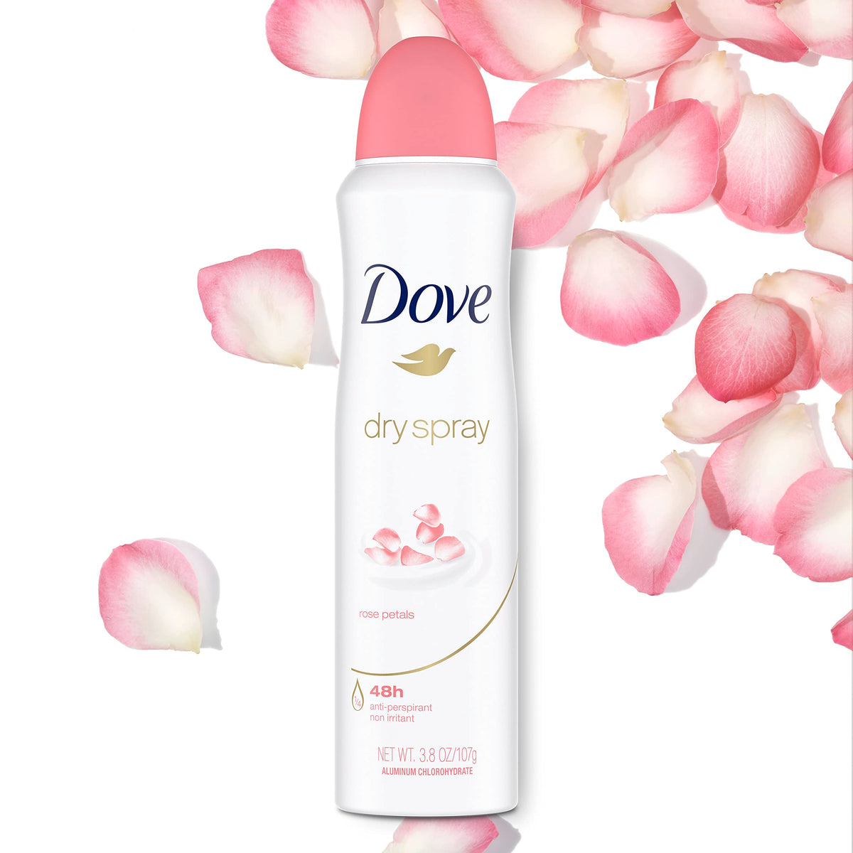 Dove spray action closeup illustrating quick-dry application benefit