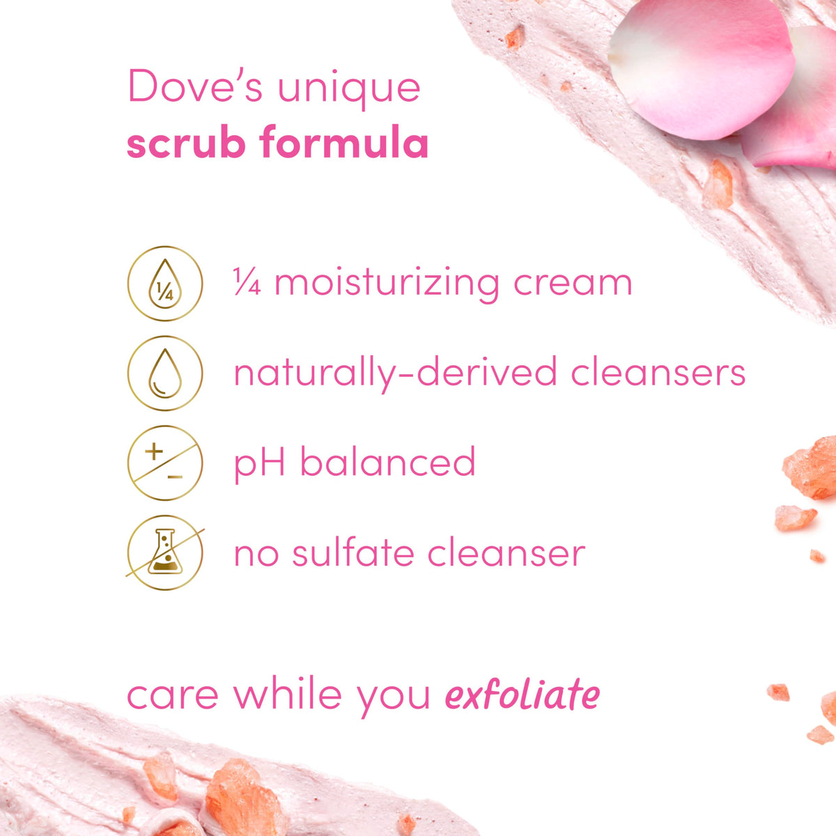 Hand scooping Dove scrub to illustrate easy application and nourishing feel