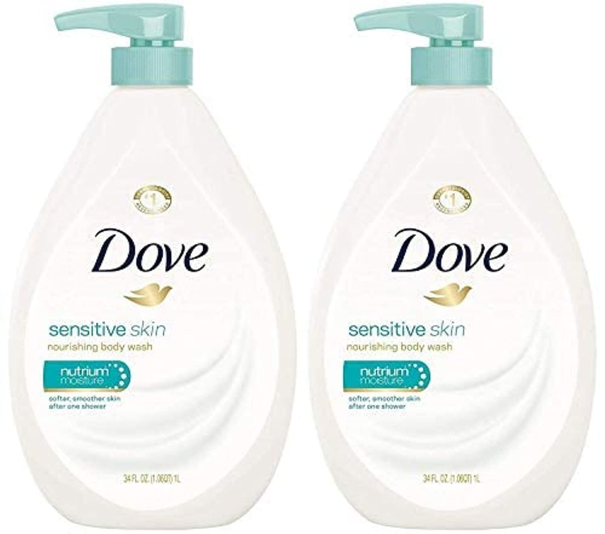 Dove pump bottle front view showing label and size for gentle cleansing benefit