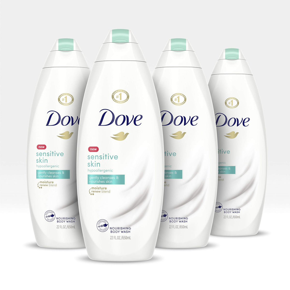 Dove sensitive skin body wash front packaging showing gentle formula