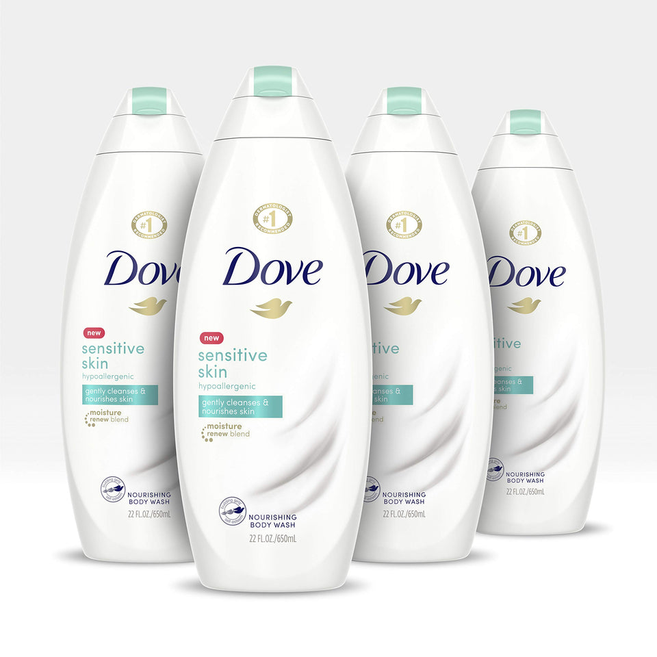 Dove sensitive skin body wash front packaging showing gentle formula