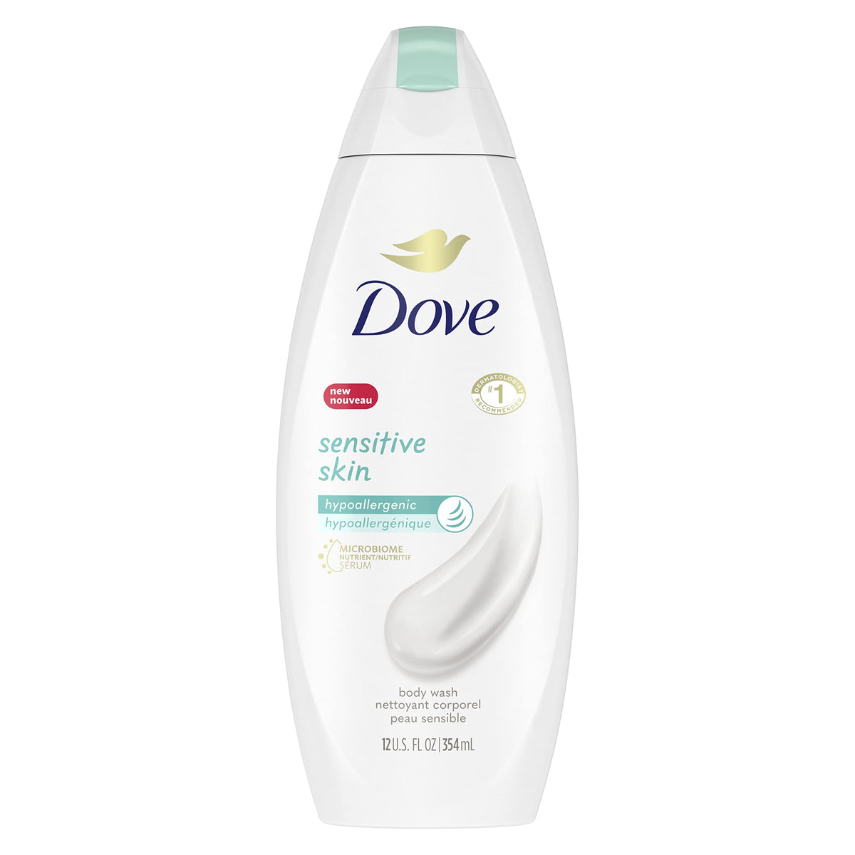 Dove sensitive skin front packaging shows clean design and gentle formula benefit