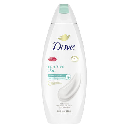 Dove sensitive skin front packaging shows clean design and gentle formula benefit