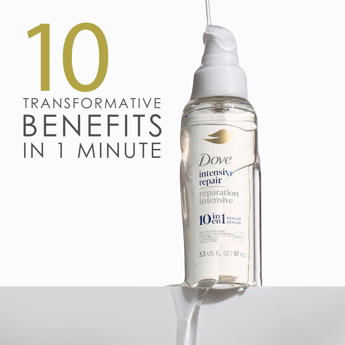 Dove serum being applied to damp hair to reduce frizz and smooth