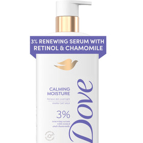 Dove bottle front view showing label and calming moisture benefits