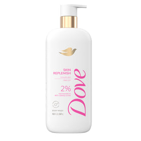 Dove bottle front packaging showing product and benefit of smooth skin