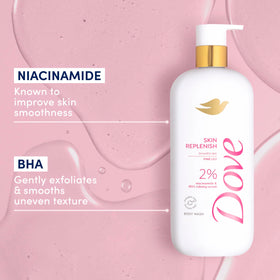 Dove label close-up highlighting niacinamide and BHA benefits