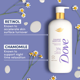 Dove pump close-up dispensing creamy retinol serum texture for hydration