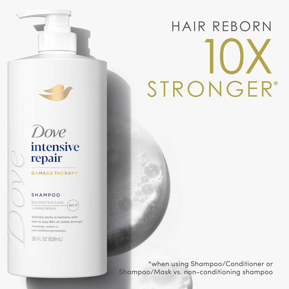 Dove shampoo on bathroom shelf in use-ready lifestyle setting