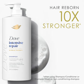 Dove shampoo on bathroom shelf in use-ready lifestyle setting