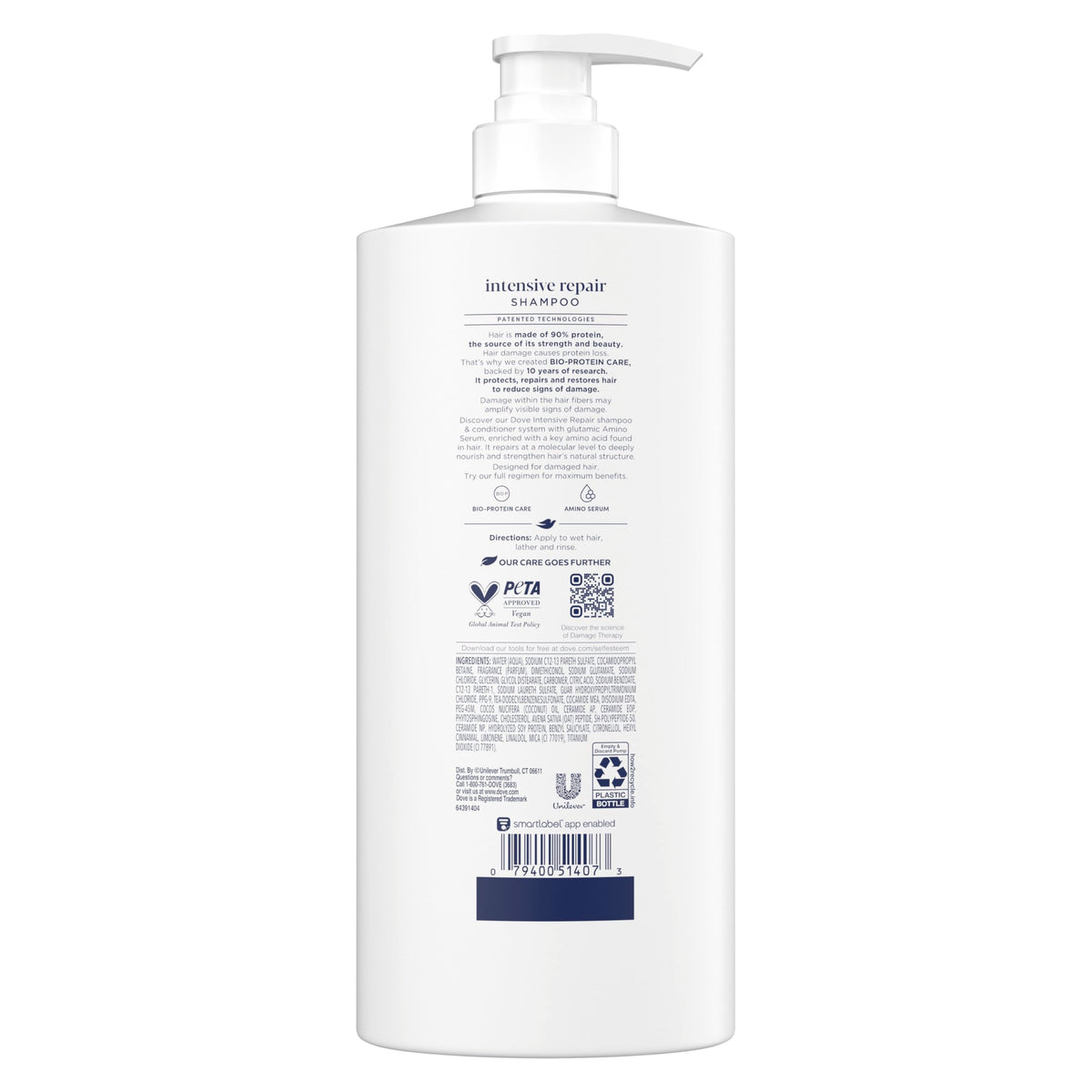 Dove label close-up highlighting Bio-Protein Care and amino serum