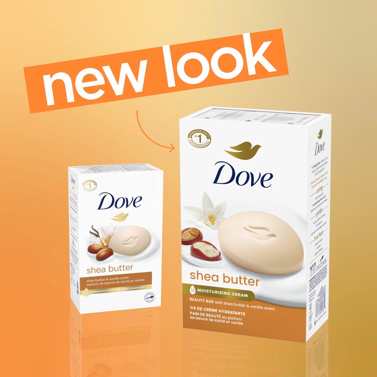 Dove single shea beauty bar top view highlighting smooth shape and ease of use