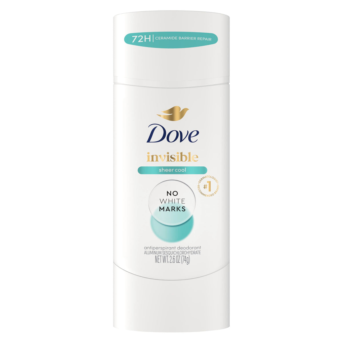 Dove Sheer Cool front stick shows packaging and 72-hour protection benefit